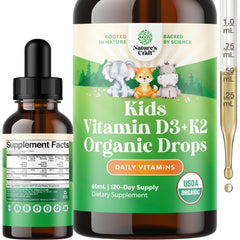 Natures Craft Kids D3 K2 Drops bottle pour for easy daily dosing and bone support