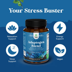 Nature's Craft label detail emphasizes Ashwagandha and Rhodiola for stress resilience.