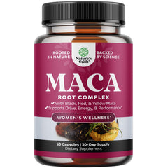 Natures Craft maca root capsules bottle highlights convenient daily wellness routine.