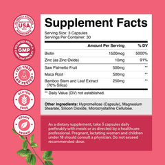 Nature's Craft maca root and saw palmetto ingredients label emphasizes natural wellness for hair