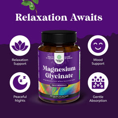 Natures Craft magnesium glycinate bottle label detail with vegan chelated formula.