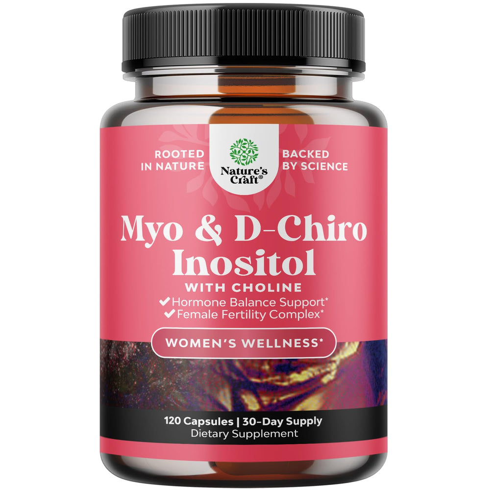 Nature's Craft Myo-Inositol D-Chiro Inositol capsules bottle front promotes cycle balance.