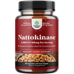 Nature's Craft nattokinase bottle close-up showing 2000 FU potency for circulatory support.
