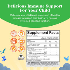 Natures Craft Omega DHA Gummies for Kids bottle back highlights nutrition facts and ingredients.
