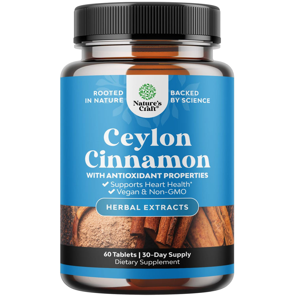 Natures Craft Organic Ceylon Cinnamon Tablets bottle with high-potency extract for daily immune support