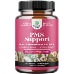 Natures Craft PMS Support bottle front, signaling a holistic period comfort option