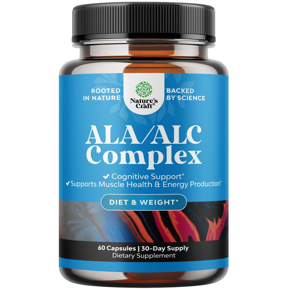 Nature's Craft Pure ALA-ALC bottle promotes energy and memory support.