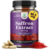 Nature's Craft saffron capsules bottle highlighting mood support and daily wellness.