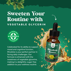 Dropper of Natures Craft Rhodiola tincture mid-pour for quick energy
