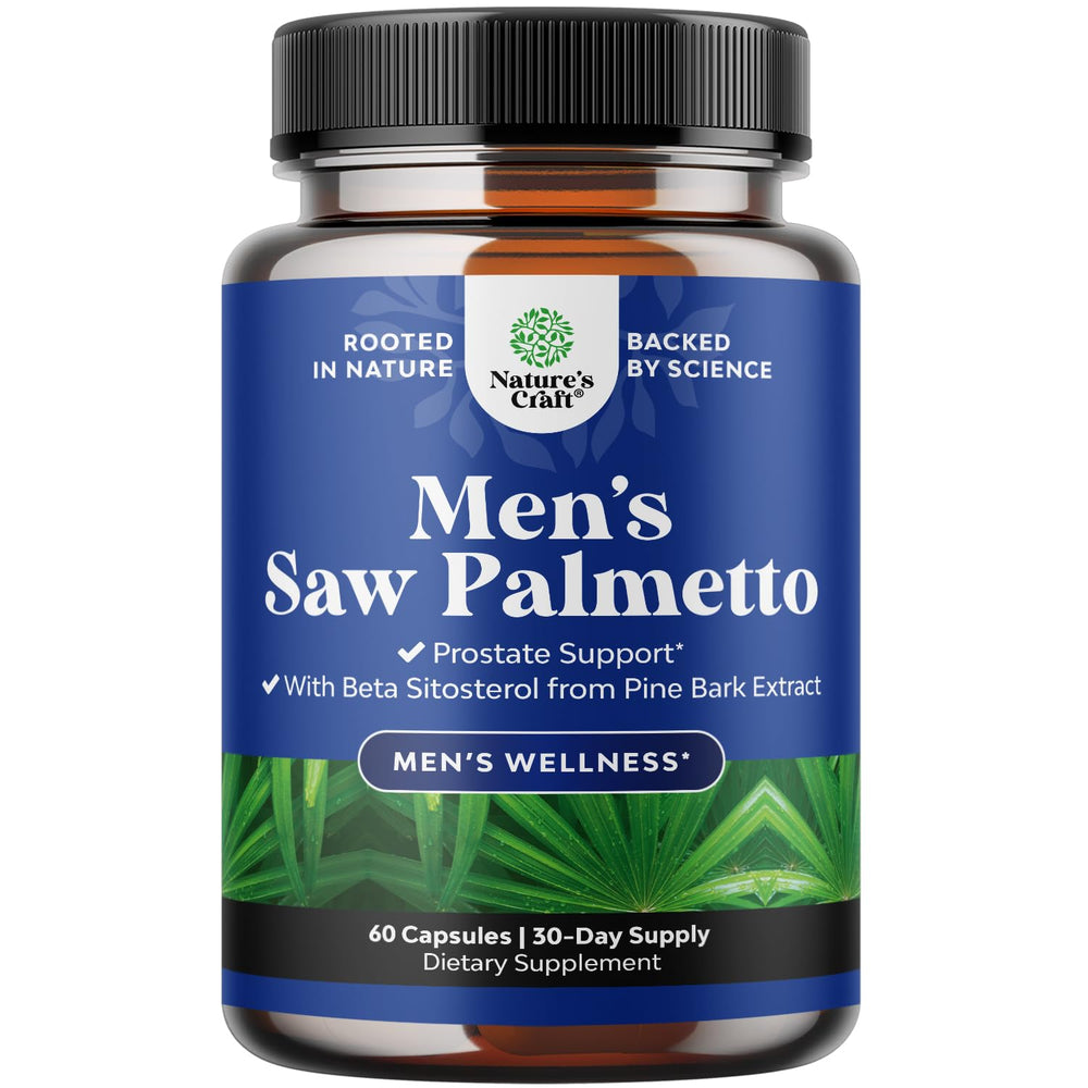 Natures Craft Saw Palmetto bottle with capsules for daily prostate support.