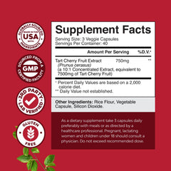 Nature's Craft tart cherry extract label showing 750 mg potency.