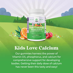 Natures Craft Tasty Kids Calcium Gummies bottle label with gelatin-free and Kosher marks