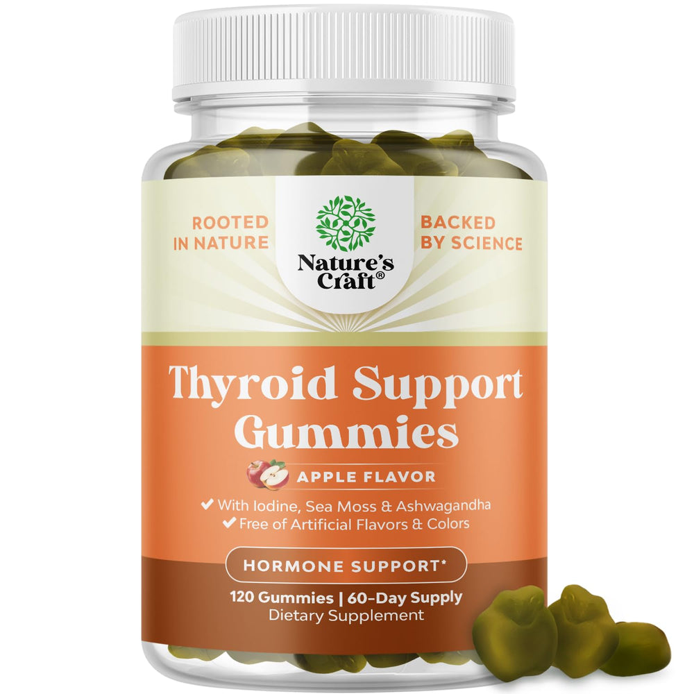 Natures Craft Vegan Thyroid Gummies Sea Moss bottle for convenient daily thyroid support.