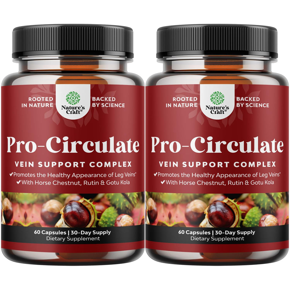 Nature's Craft Vein Support bottle with capsules promoting leg comfort.