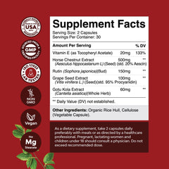 Nature's Craft Vein Support ingredients featuring flavonoids for vascular wellness.