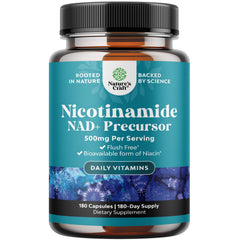 Natures Craft Vitamin B3 Niacinamide 500mg capsules viewed in a bottle, supporting daily energy.