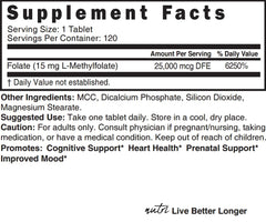 Nature's Fusions Nutri 5-MTHF label detail shows vegan formula