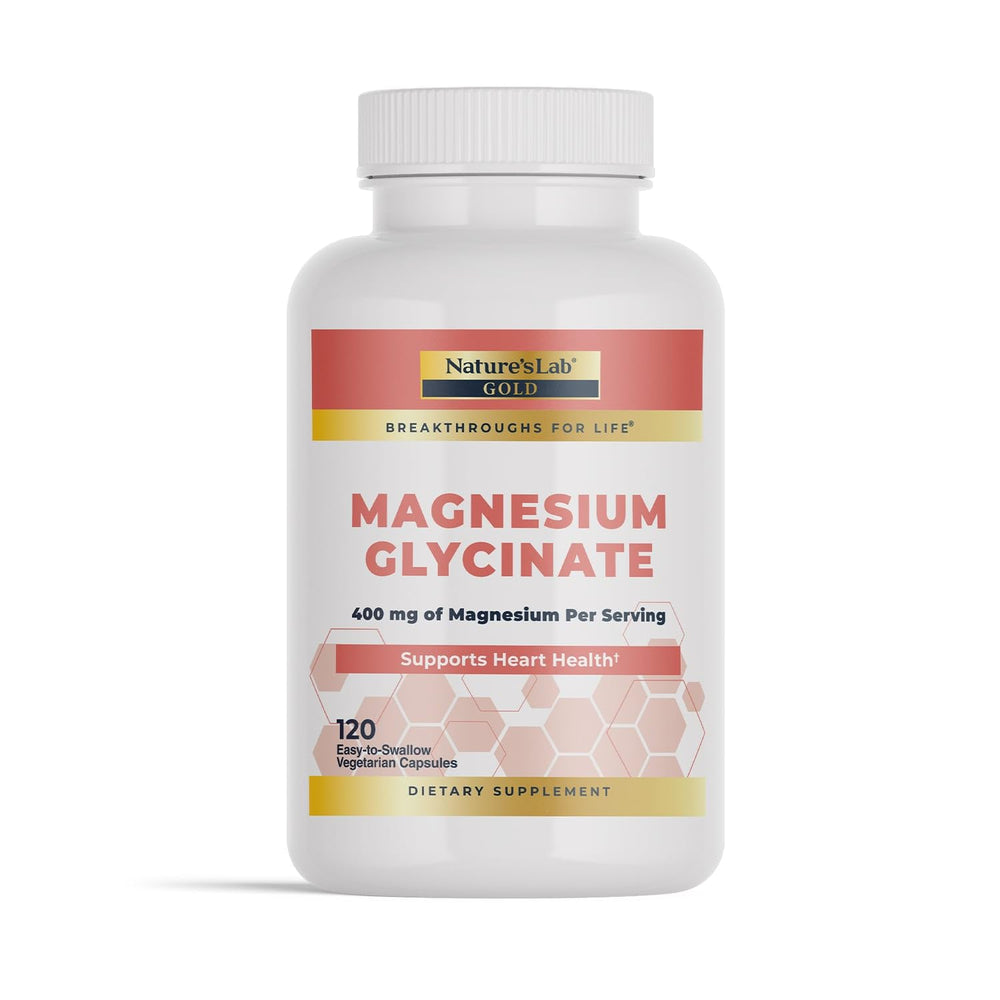 Nature's Lab Gold Magnesium Glycinate bottle on the counter supports daily wellness.