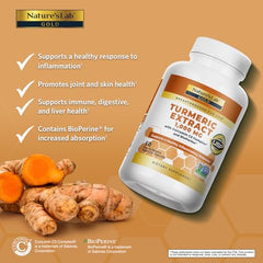 Nature's Lab Turmeric Extract, etiqueta de ingredientes visible para elegir calidad.