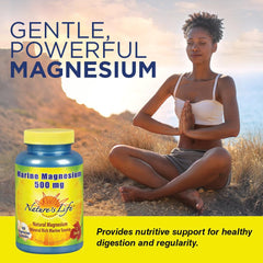 Nature's Life Marine Magnesium 500mg bottle label highlights the magnesium hydroxide source