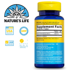 Nature's Life Vitamin K2 MK4 bottle side profile highlights 60 servings and GMP quality