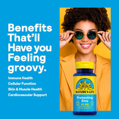 Nature's Life Zinc Picolinate bottle being poured to show convenient daily use.