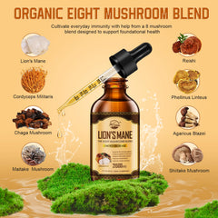 Eight mushrooms blend tincture bottle emphasizes daily wellness