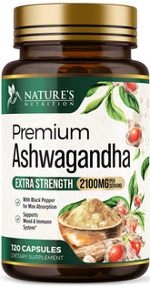 Nature's Nutrition Ashwaganda 2100mg - botella para calma natural