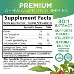 Nature's Nutrition Ashwagandha Gummies packaging close-up highlights vegan, non-GMO formula