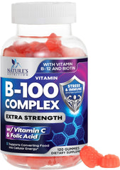 Nature's Nutrition B Complex Gummies bottle front showing extra strength formula for daily energy