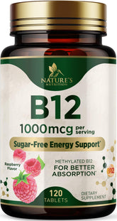 Nature's Nutrition B12 chewable 1000mcg bottle for quick energy support.