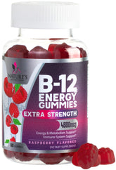 Nature's Nutrition B12 Energy Gummies bottle front shows high-potency energy support in berry flavor.