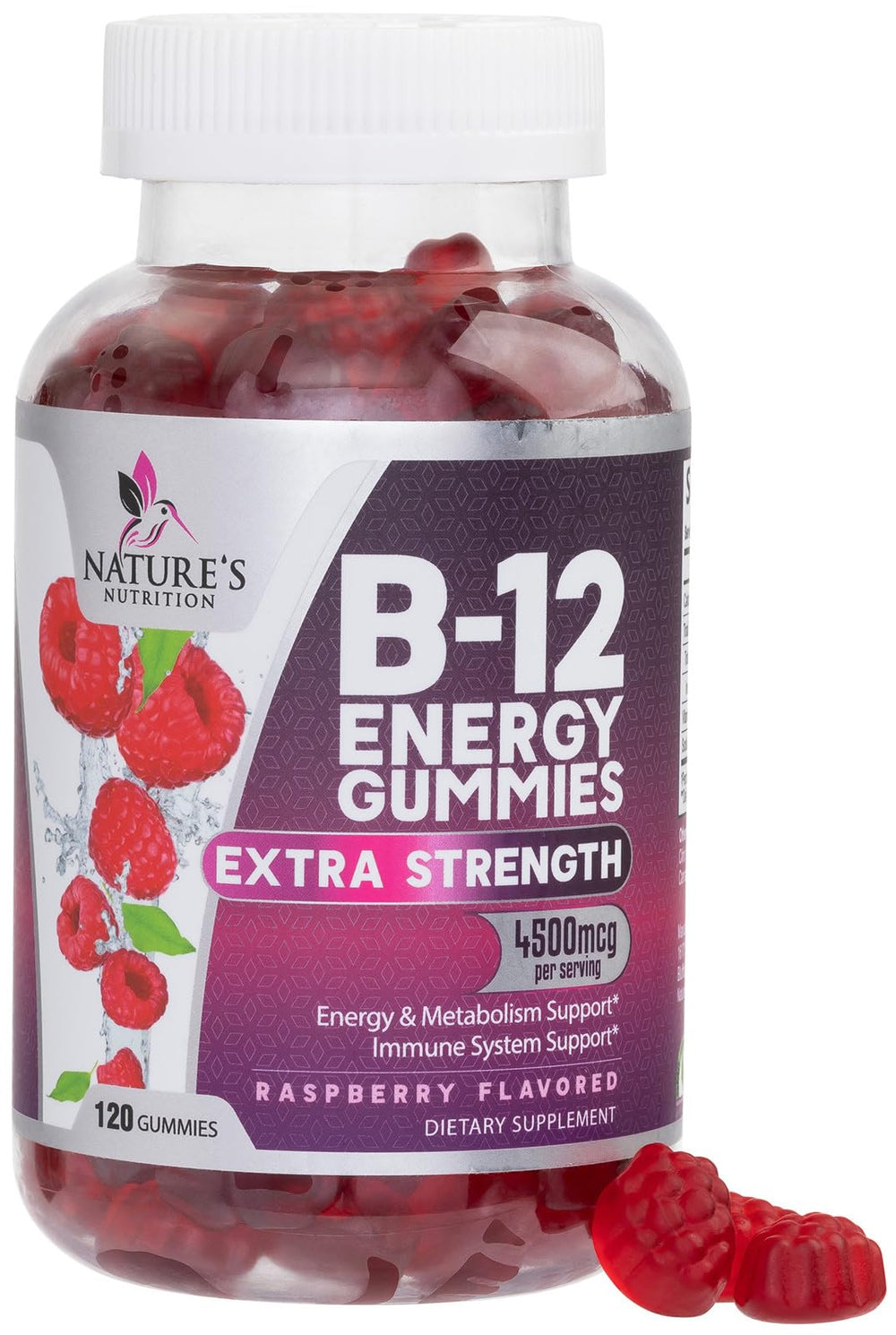 Nature's Nutrition B12 Energy Gummies bottle with 4500 mcg for daily energy support