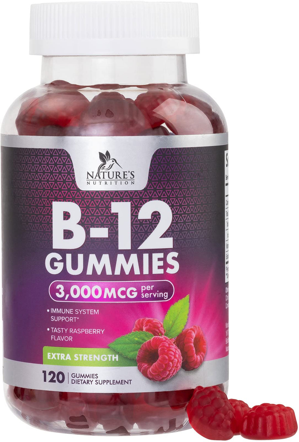 Nature's Nutrition B12 Energy Gummies bottle showing convenient daily energy support