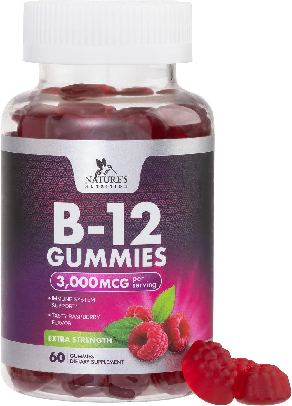 Nature's Nutrition B12 Gummies envase de 60 gomitas para consumo diario