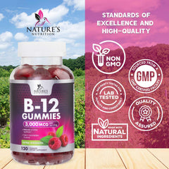 Nature's Nutrition B12 methylcobalamin ingredient label highlighted