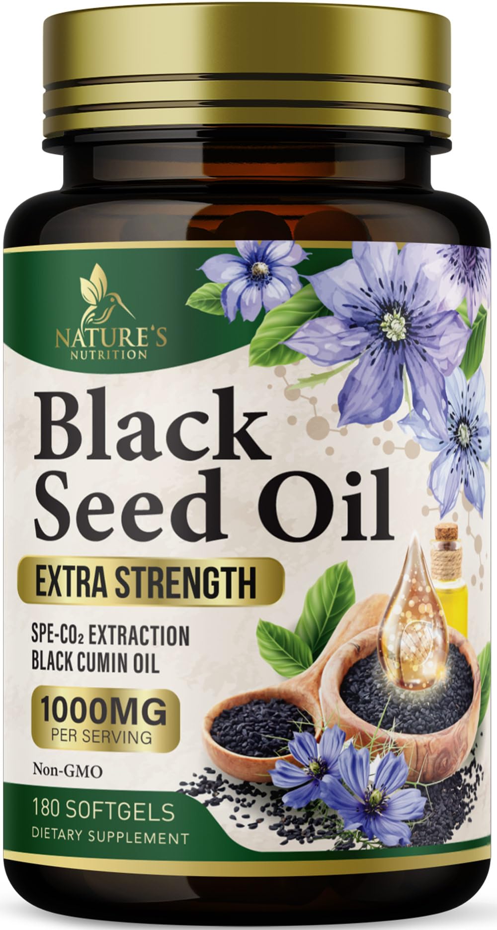 Nature's Nutrition black seed oil softgels bottle for daily wellness