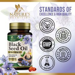 Nature's Nutrition black seed oil softgels pour for easy daily dosing