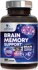 Nature's Nutrition Brain Memory Supplement bottle with capsules for sharper focus