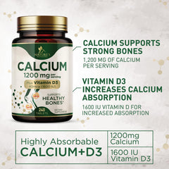 Nature's Nutrition calcium 1200 mg bottle with glass of water for daily intake