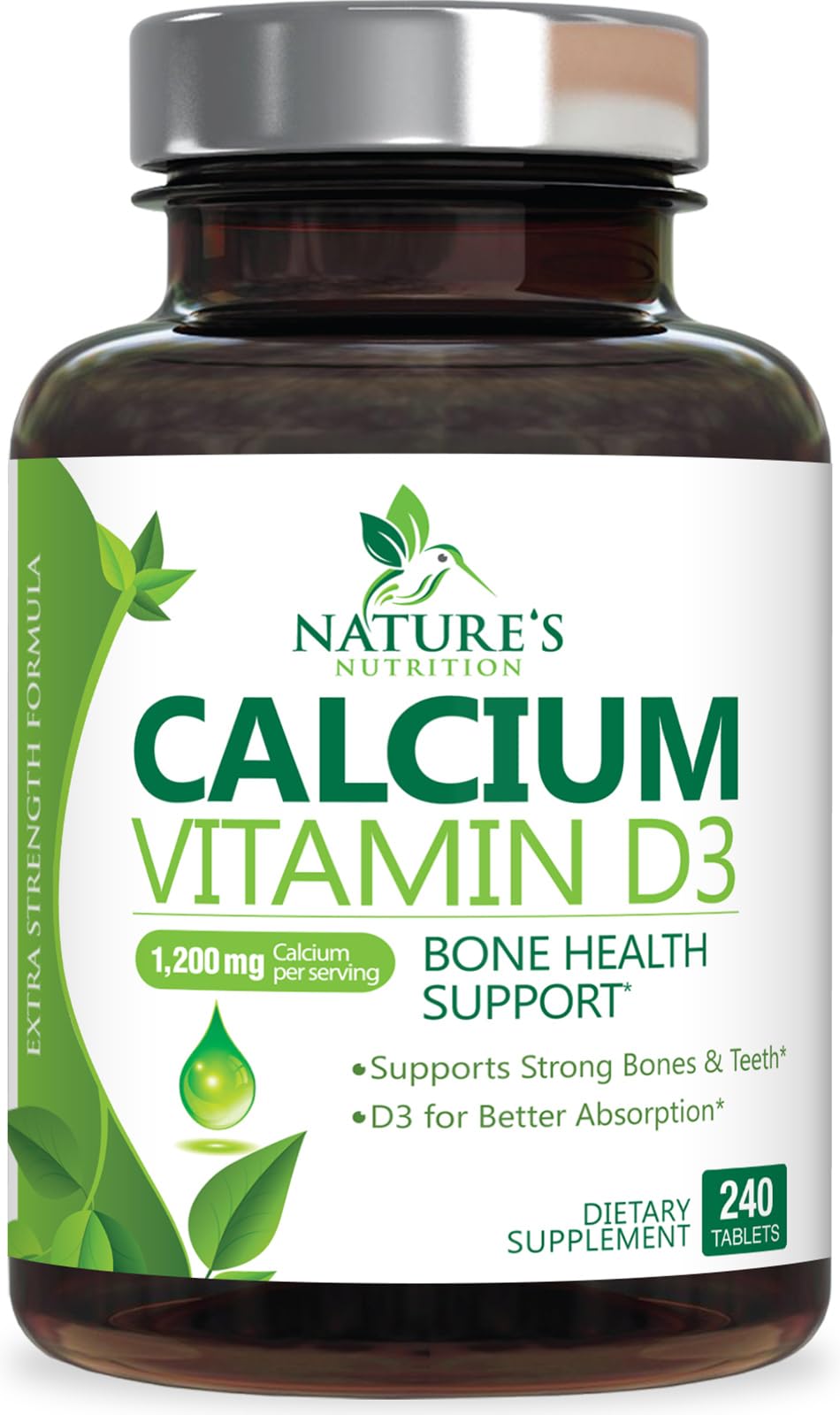 Nature's Nutrition Calcium 1200 mg with D3 bottle provides bone support.