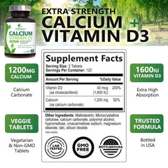 Nature's Nutrition calcium 1200mg tablets closeup highlights easy-to-swallow capsules.