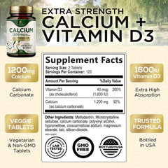 Close-up of Nature's Nutrition calcium 1200 mg tablets for easy daily use