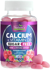 Nature's Nutrition Calcium Gummies bottle-front showing sugar-free calcium with vitamin D3 for absorption
