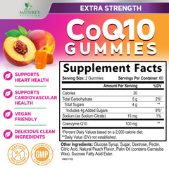 Nature's Nutrition CoQ10 Gummies peach-flavored chews showing flavor and energy support