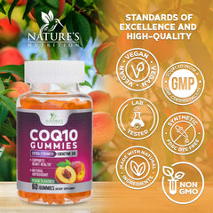 Peach-flavored CoQ10 gummy chews by Nature's Nutrition, ready to enjoy.