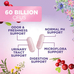 Nature's Nutrition cranberry-D-mannose blend capsule close-up supporting urinary and vaginal comfort.