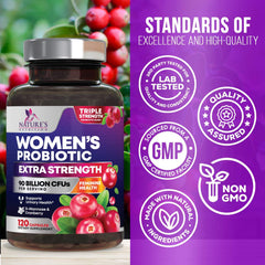 Nature's Nutrition cranberry extract capsules highlighting urinary and feminine wellness benefits.