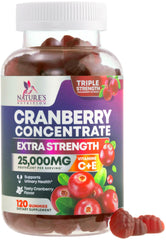 Nature's Nutrition Cranberry Gummies bottle front for convenient daily urinary health support.