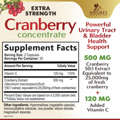 Nature's Nutrition cranberry pills ingredient label showing cranberry extract and added vitamins C and E.